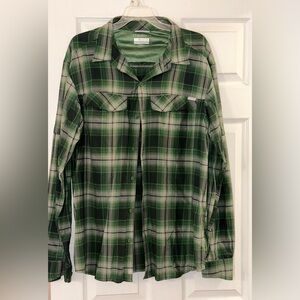 Men’s Columbia Silver Ridge Cyber Green Plaid shirt- Large